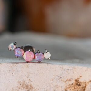 Pink Opal prong set curve - Titanium internally threaded end w/ 16g 5/16 labret